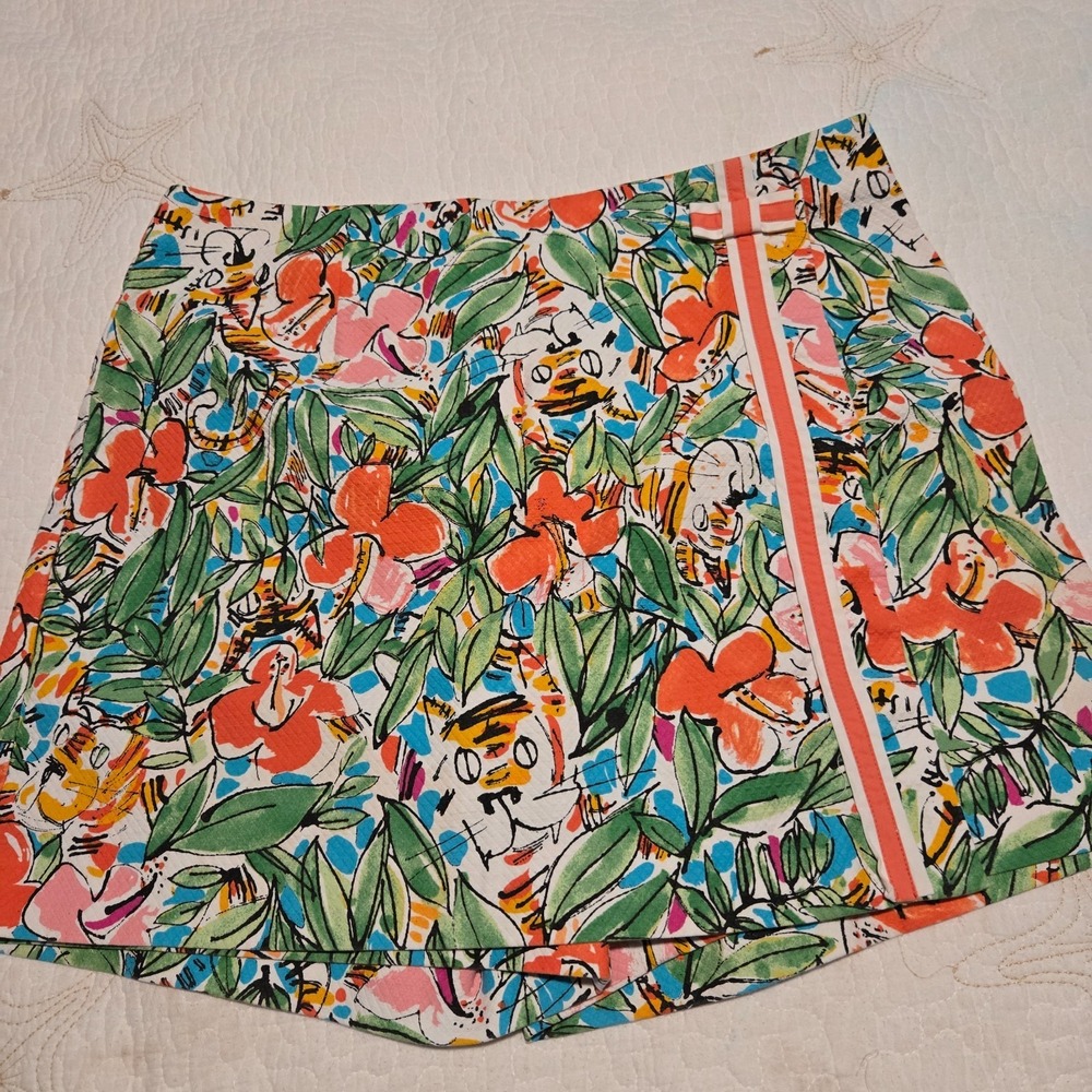 Island Republic Skort Womens Size 12 Multicolor Tropical Textured Bow Accent